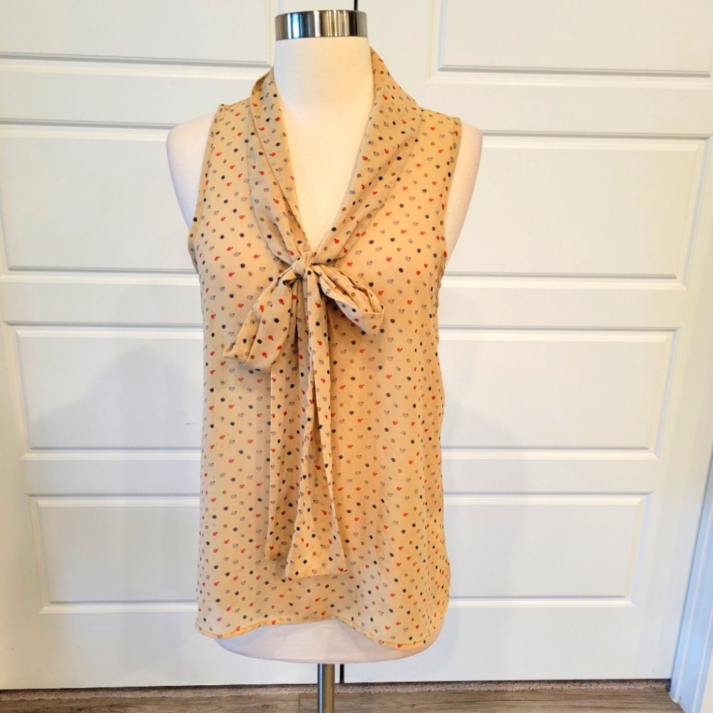 OBOE SEMU SHEER POLKA DOT FRONT TIE TOP SIZE SMALL